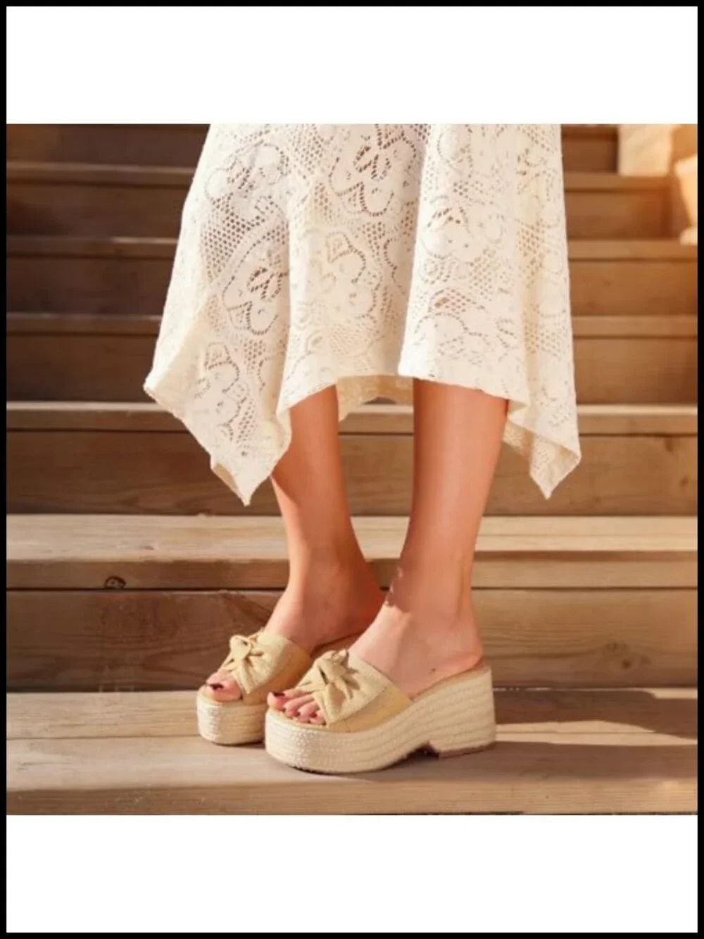 Raffia Platform Espadrille Wedge Sandals with Bow
